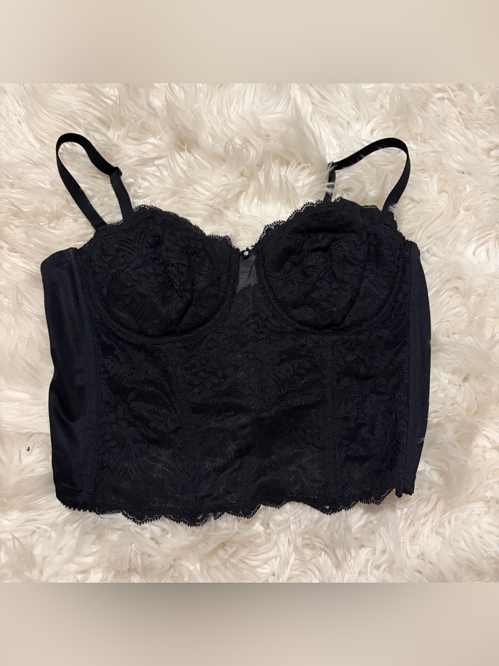 Triumph, international black lace corset bra, size 38B